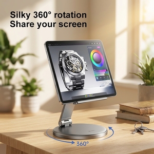 Nouveau <span class=keywords><strong>support</strong></span> de tablette en alliage d'aluminium, base pivotante à 360°, <span class=keywords><strong>support</strong></span> de téléphone pliable à double écran, <span class=keywords><strong>support</strong></span> de bureau réglable avec tête magnétique X97 - Product Image 1