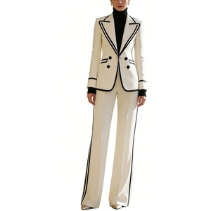 Dames 2-delige pak met contrastbies <span class=keywords><strong>blazer</strong></span> & wijde pijpen broek Sehe Fashion - Product Image 2