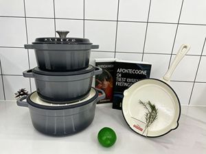 Juego de 7 utensilios de cocina de hierro fundido esmaltado: cacerola, olla para sopa, olla para guisar y sartén para cocina de inducción y <span class=keywords><strong>estufa</strong></span> eléctrica - Product Image 3