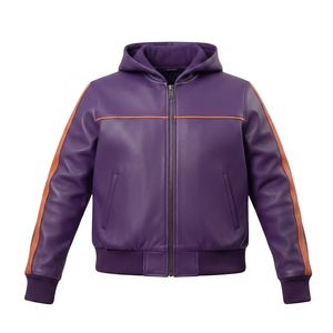 Luxury Men's Genuine Leather Streetwear Co-Ord Set Featuring Hooded Snap-Button Jacket and Matching Jogger Pants - Product Image 1
