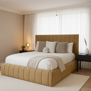 Cadre <span class=keywords><strong>de</strong></span> <span class=keywords><strong>lit</strong></span> king-size avec tête <span class=keywords><strong>de</strong></span> <span class=keywords><strong>lit</strong></span>, <span class=keywords><strong>lit</strong></span> rembourré en velours crème, <span class=keywords><strong>lattes</strong></span> en <span class=keywords><strong>bois</strong></span> pour meubles <span class=keywords><strong>de</strong></span> chambre à coucher - Product Image 6