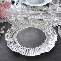Assiettes de présentation en verre transparent Gold Coral de 13 pouces avec bord floral pour la décoration de centre de table de mariage, banquet ou fête