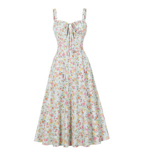 Abito slip <span class=keywords><strong>elegante</strong></span> a vita alta <span class=keywords><strong>con</strong></span> <span class=keywords><strong>scollo</strong></span> a barchetta, linea ad A, fantasia floreale e dettagli a fiocco alla francese, lunghezza media - Product Image 3