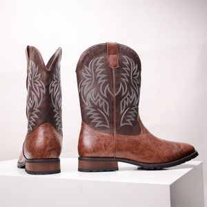Bottes de cowboy western vintage brodées pour hommes, grande taille, mi-mollet, à bout carré, talon épais, style Chelsea Knight, hiver, transfrontalières - Product Image 3