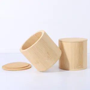 Hot Sale Eco Friendly Bamboo Cylinder Tube Bamboo Cotton Pad Container