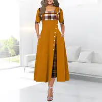 Модное женское платье с шлицей и пуговицами High Quality Plus Size Contrast Color Long