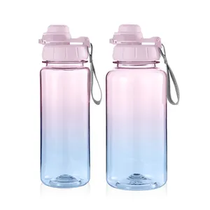 Botol air minum plastik 1000ml botol olahraga 24OZ 32OZ kustom warna-warni musim panas botol air minum dengan tutup yang berbeda