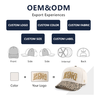Casquettes de baseball snapback en coton à 5 panneaux avec visière imprimée léopard personnalisée, bicolores, motif léopard, vente en gros