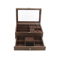 Boîte de rangement et de présentation en bois rectangulaire moderne Pavia, doublée de cuir, avec fermeture à boucle, pour 8 à 12 montres, lunettes, bijoux et tiroir