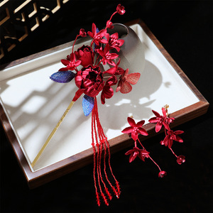25 Épingles à Cheveux Faites à la Main de Style Antique et Nouveau Style Chinois, Motif Fleur Rouge, pour Robe de Mariée/Accessoires Cheongsam - Product Image 4