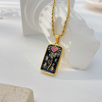 Collier de conception de fleur de mode collier de carte de tarot de fleur d'émail d'acier inoxydable