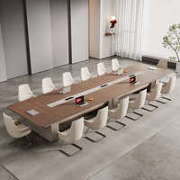 Grande table de conférence de bureau moderne pour 10-12 personnes, table de réunion professionnelle, bureau de salle de réunion avec ports d'alimentation et de données intégrés, mélamine