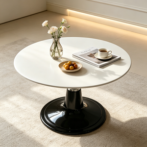 Modern <b>Round</b> <b>Side</b> <b>Table</b> White Tabletop Glossy <b>Black</b> Pedestal Base Silver Decor Ring Living Room <b>Table</b> Hotel Accent Furniture - Product Image 6