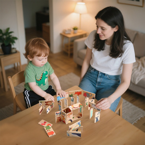 Ensemble de 28 pièces de <span class=keywords><strong>dominos</strong></span> en <span class=keywords><strong>bois</strong></span> en forme d'animaux, jouet éducatif Montessori, jeu de correspondance et d'empilage créatif avec boîte de rangement - Product Image 4