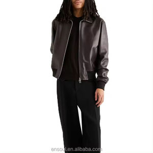 High Quality Customized Vintage Monochrome Leather <strong>Jacket</strong> for Men Smooth <strong>Waterproof</strong> <strong>Long</strong> for Outdoor Use in Spring Front Logo - Product Image 2