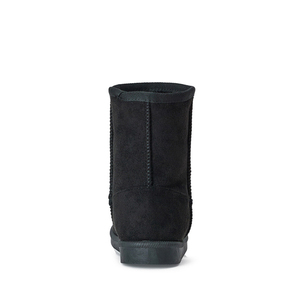 Black Faux Suede Slip On Winter Mid Calf Boots Classic Stitched Look Comfort Footwear For Cold Weather Daily Outdoor Wear - Product Image 5