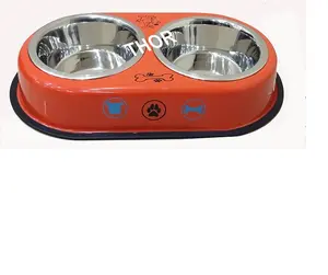 Double Dog Pet Feeder Bowl Stainless Steel No-Spill Paw & Bone Design Perfect Choice Pet Fountain Water Bowl