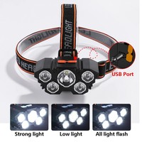Lampe torche à 5 LED rechargeable avec batterie intégrée, lumière puissante, camping, aventure, pêche, lampe frontale