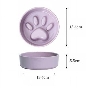 Gamelle <span class=keywords><strong>anti</strong></span>-étouffement en céramique pour chats et petits chiens, avec support en bambou et motif patte de <span class=keywords><strong>chat</strong></span> - Product Image 5