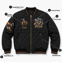 Blouson Bomber Matelassé Hiver en Nylon et Polyester Brodé Style Western Streetwear, Veste Universitaire Oversize Tendance avec Logo Personnalisé pour Hommes