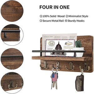 Organizzatore <span class=keywords><strong>da</strong></span> <span class=keywords><strong>Parete</strong></span> Moderno <span class=keywords><strong>in</strong></span> <span class=keywords><strong>Legno</strong></span> per Cucina con Mensola e Portachiavi - Product Image 4