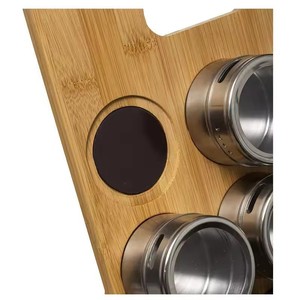 Estante para especias de bambú con tapas magnéticas, organizador de almacenamiento de madera de 4 niveles para condimentos de cocina - Product Image 4