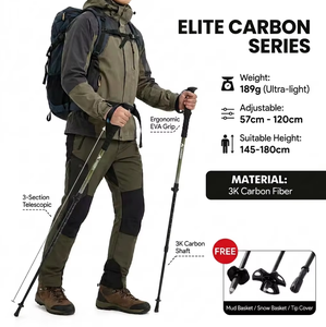 Bâton de randonnée ultra léger en fibre de carbone 3K, bâton de trekking télescopique à 3 sections, bâton de marche réglable pour la randonnée en plein air et le camping - Product Image 2