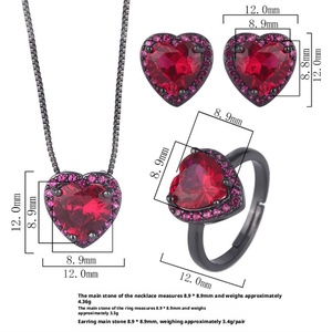 High End Eco-friendly Copper 9*9mm Red Zircon Black Gold Plated Romantic Heart Shaped Jewelry Set for Valentine's Day Gift - Product Image 3