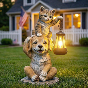 Estatua de Perro y Gato con Lámpara Solar para Decoración de Jardín, Adorno para Exteriores, Factor BSCI - Product Image 1