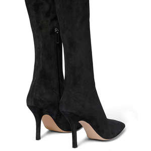 Cuissardes Sexy en <span class=keywords><strong>cuir</strong></span> noir à bout pointu pour <span class=keywords><strong>femme</strong></span>, bottes à talons aiguilles au-dessus du genou, nouvelle collection 2022 - Product Image 6