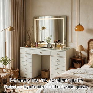 Makeup <strong>Vanity</strong> with Large Lighted <strong>Mirror</strong> <strong>Vanity</strong> Desk with 5 Drawers <strong>Vanity</strong> Set with Power Outlet Dressing Table With13 Drawers - Product Image 1