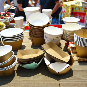 Barquette jetable en papier kraft, étanche, anti-graisse, en forme de bateau, pour frites, salades, biscuits, à emporter - Product Image 1