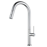 Robinet de cuisine moderne en acier inoxydable SUS304 à eau froide, avec douchette extractible, 2 sorties, monocommande, à poser sur comptoir, finition brossée, en céramique, monotrou