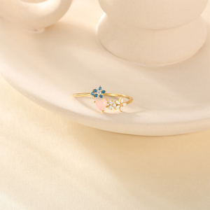 Anillo Ajustable ROXI de Plata de Ley 925 con Circonita Marquise y Flores Coloridas, Diseño Nuevo de Verano para Mujer - Product Image 4