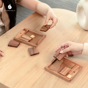 The Square Deal: Rompecabezas de madera Tangram Square Deal, juego de lógica espacial multiforma, juguete educativo de madera Monkeypod - Product Image 5