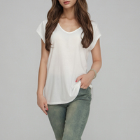 T-shirt en coton en fibre de bambou écologique col en V dames t-shirts vêtements à manches courtes t-shirt d'été