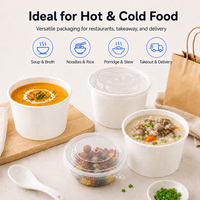 Bol à soupe en carton blanc de qualité alimentaire 100 % compostable avec couvercle, adapté aux salades à emporter.