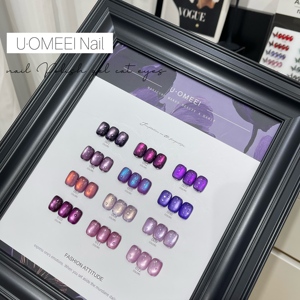 Uomeei 12-Màu Nho Tím Mèo Mắt Men Gel Thủy Tinh Bead Set Pháp Phong Cách LED Đèn Nguồn Cho Móng Tay Tự Làm Hoặc Cửa Hàng Sử Dụng - Product Image 1
