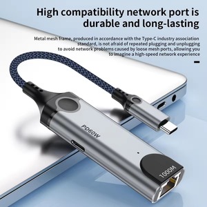 Adaptateur Ethernet USB C 2 en 1, Type C vers RJ45, carte réseau LAN avec charge PD 60W, coque en aluminium pour ordinateur portable/téléphone/tablette - Product Image 6
