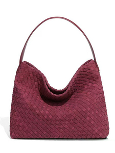 Woven Suede Fashion Shoulder <b>Bag</b> Diamond Lattice Pattern Single Strap <b>ZIP</b> Open Top Minimalist Design <b>Large</b> Capacity All Seasons - Product Image 3