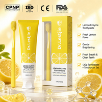 Fabricant de dentifrice OEM - Ensemble de dentifrice aux enzymes de citron, saveur citron frais, blanchissant les dents avec brosse à dents, étiquette privée OEM