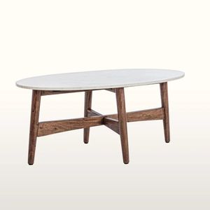 Mesa de Centro Ovalada Minimalista de Mármol y Madera de Acacia para Sala de Estar, Mueble de Lujo con Superficie de Piedra Natural - Product Image 2