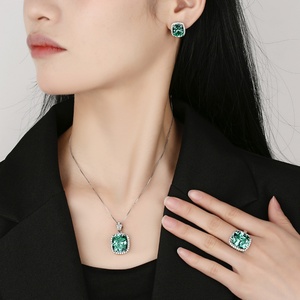 Minimalist Eco-friendly Copper 14*16/10*10mm Green Zircon Pendant Earrings <b>Rings</b> <b>Set</b> Premium Quality Jewelry <b>Set</b> for <b>Women</b> - Product Image 6