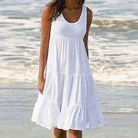 Robe d'été décontractée sans manches pour femme 2026, grande taille, style ample, couleur unie, pour la plage