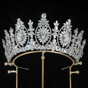 Couronne de mariée européenne américaine Diadème Zircon Bandeau Chapeaux Baroque Accessoires de cheveux transfrontaliers Diadèmes de mariage en cuivre de grande taille - Product Image 6