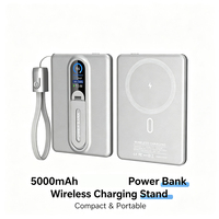 Batterie externe ultra-fine TFT à écran couleur 5000 mAh, charge rapide PD 22,5 W, chargeur portable en métal avec support et batterie Li-Polymère