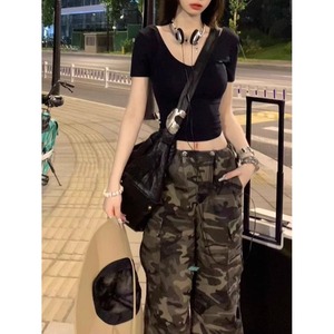 กางเกงลายพรางย้อนยุคของผู้หญิงสำหรับฤดูใบไม้ผลิและใบไม้ร่วงสไตล์ใหม่แนวสตรีทสุดเท่กางเกงขายาวทรงหลวมแบบลำลอง - Product Image 2