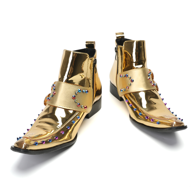 NA580 Gold Black Chelsea Men's Boots Rock Personality Golden Leather Ankle  Boots for Men Zip Buckle Belt Party/Wedding Botas| Alibaba.com