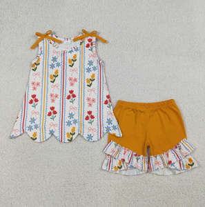 Nuevo Estilo, Blusa Tipo Túnica a Cuadros con Lazo y Flores para Bebés Niñas, con Shorts con Volantes a Juego, Ecológica, de Spandex/Poliéster - Product Image 2