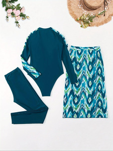 Muslim Swimwear Women Full Body Coverage Burkini 2 Piece Set Washed Quick Dry Custom Logo Bulk Wholesale - Product Image 5